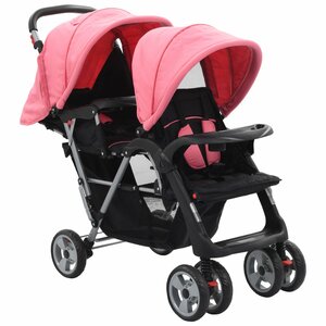 Kinderwagen Dubbel Staal Roze En Zwart