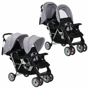 Kinderwagen Dubbel Staal Grijs En Zwart