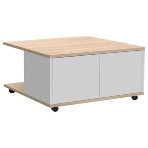 Fmd Salontafel Verplaatsbaar 70X70X36 Cm Eikenkleurig En Glanzend 1 Wit