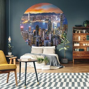 Wallart Behangcirkel Skyline By Night 90 Cm 1 Ø 190 cm