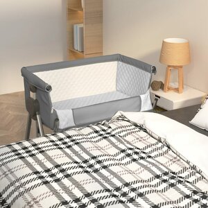 Babybed Met Matras Linnen Donkergrijs