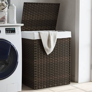 Wasmand Met Deksel 46X33X60 Cm Poly Rattan 1 Donkerbruin