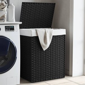 Wasmand Met Deksel 46X33X60 Cm Poly Rattan 1 Zwart