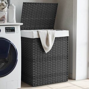 Wasmand Met Deksel 46X33X60 Cm Poly Rattan 1 Grijs