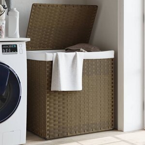 Wasmand Met 2 Vakken 53X35X57 Cm Poly Rattan 1 Naturel