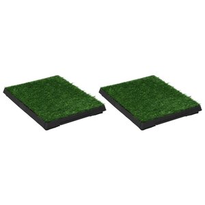 Huisdierentoiletten 2 St Met Bak En Kunstgras 63X50X7 Cm Groen 1 63 x 50 x 7 cm (2 pcs)