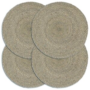 Placemats Rond 38 Cm Effen 4 Grijs Jute