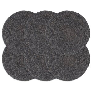 Placemats Rond 38 Cm 6 Donkergrijs Jute