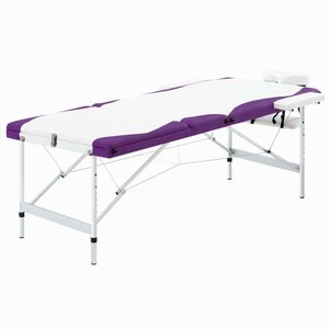 Massagetafel Inklapbaar 3 Zones Aluminium Wit en paars