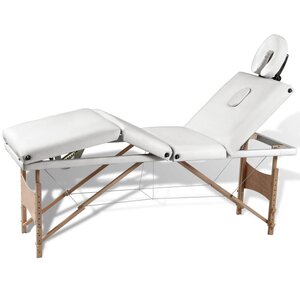 Inklapbare Massagetafel 4 Zones Met Houten Frame (Creme) Wit