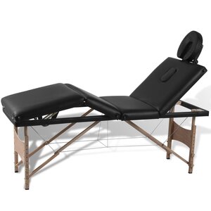 Inklapbare Massagetafel 4 Zones Met Houten Frame () Zwart