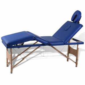 Inklapbare Massagetafel 4 Zones Met Houten Frame () Blauw