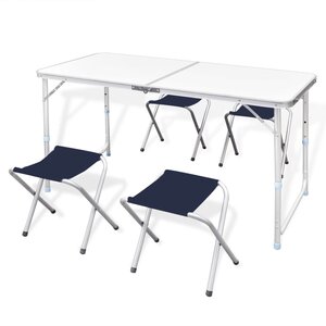 Campingtafel Inklapbaar En Verstelbaar Aluminium 20 X 60 Cm 4 Stoelen Wit 120 x 60 cm Tafelset