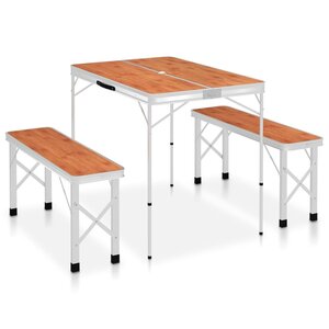 Campingtafel Inklapbaar Met 2 Banken Aluminium Bruin