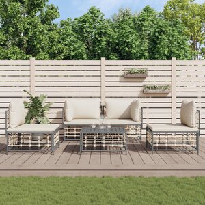 5-Delige Loungeset Met Kussens Poly Rattan Antracietkleurig Beige 2x hoek + 2x midden + Tafel