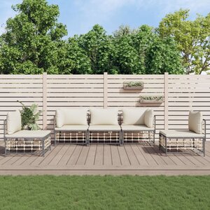 5-Delige Loungeset Met Kussens Poly Rattan Antracietkleurig Beige 2x hoek + 3x midden