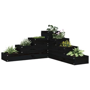 Plantenbak 4-Laags 80,5X79X36 Cm Massief Grenenhout Zwart 80.5 x 79 x 36 cm Zwart grenenhout