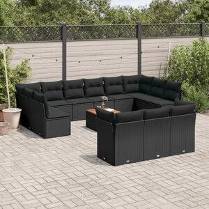 14-Delige Loungeset Met Kussens Poly Rattan Zwart