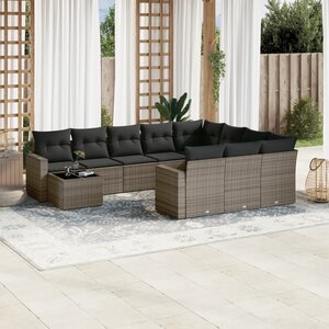 11-Delige Loungeset Met Kussens Poly Rattan Grijs