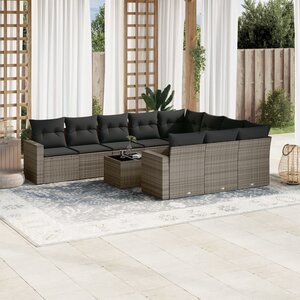 11-Delige Loungeset Met Kussens Poly Rattan Grijs