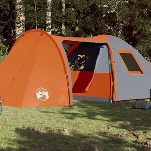 Tent 6-Persoons 466X342X200 Cm 185T Taft Grijs En Oranje