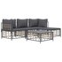 4-Delige Loungeset Met Kussens Poly Rattan Antracietkleurig Donkergrijs 2x hoek + midden + voetensteun + Tafel_