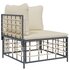 5-Delige Loungeset Met Kussens Poly Rattan Antracietkleurig Beige hoek + 3x midden + voetensteun_