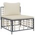 5-Delige Loungeset Met Kussens Poly Rattan Antracietkleurig Beige hoek + 3x midden + voetensteun_