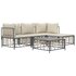 4-Delige Loungeset Met Kussens Poly Rattan Antracietkleurig Beige 2x hoek + midden + voetensteun + Tafel_