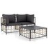 3-Delige Loungeset Met Kussens Poly Rattan Antracietkleurig Donkergrijs 2x hoek + Tafel_