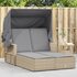 Ligbed 2-Persoons Luifel En Kussens Poly Rattan Gemengd Beige_